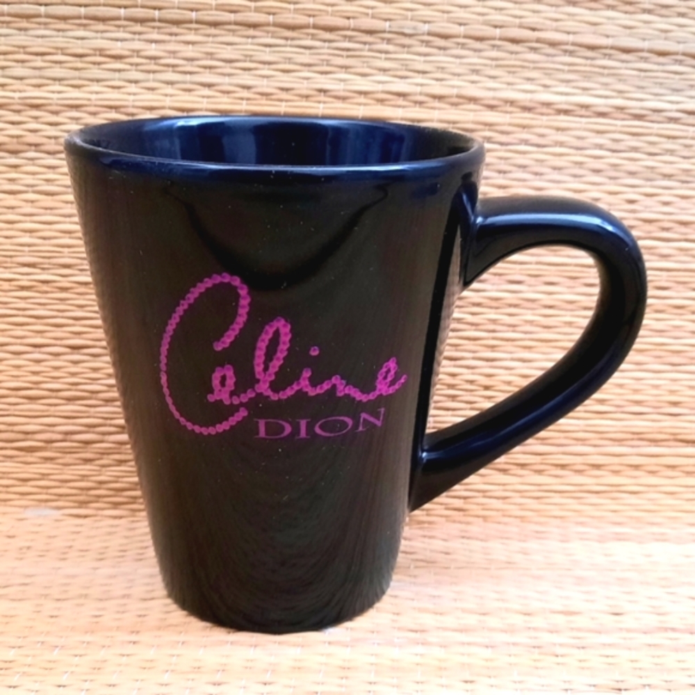 Celine Dion Souvenir Black Mug, Pink Letters